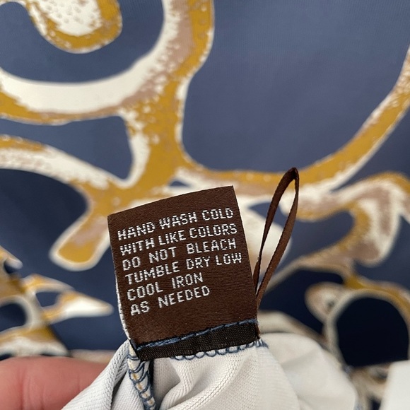 J. McLaughlin Ruched Catalina Abstract Print 3/4 Sleeve Dress Size Small Blue 18 - Picture 6 of 7